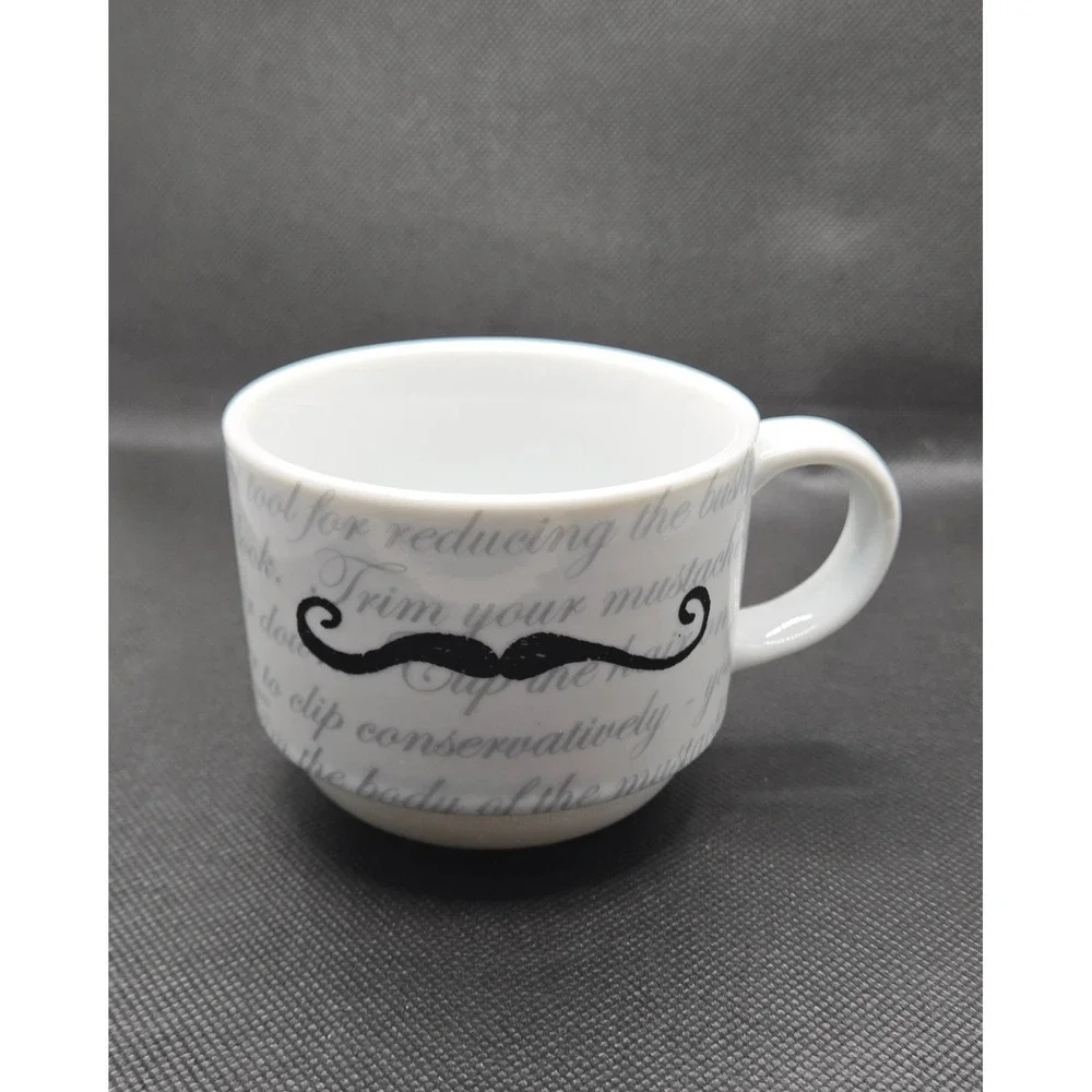 Set of 4 Pier 1 Mustache Ceramic Coffee Mugs White Black Handlebar Chevron Mugs